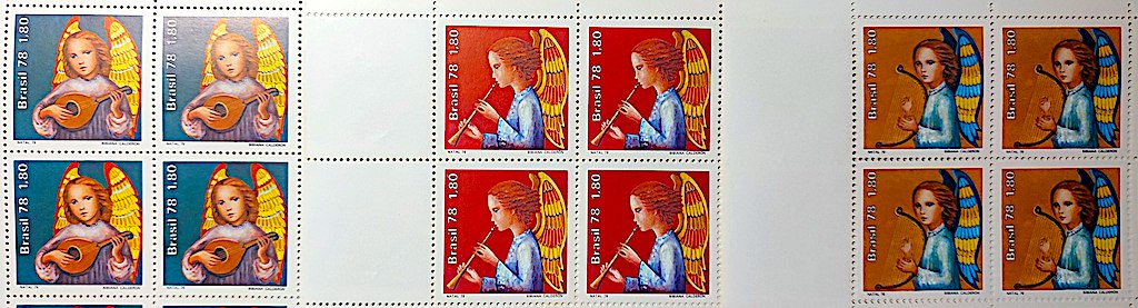 C 1071 Selo Natal Anjo Musica Instrumento Musical Alaude Lira Flauta Musica 1978 Quadra Serie Completa