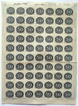 C 180 Selo Centenario do Selo Postal Olho de Boi 30 Reis 1943 Folha 2