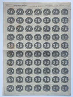 C 180 Selo Centenario do Selo Postal Olho de Boi 30 Reis 1943 Folha