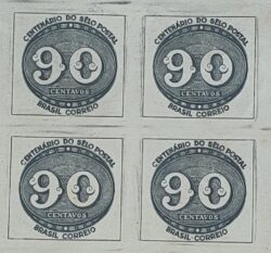 C 182 Selo Centenario do Selo Postal Olho de Boi 90 Reis 1943 Quadra