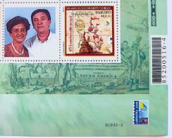 C 2254 Selo Personalizado Descobrimento do Brasil Navio Nau Portugal Casal 2000 Codigo de Barras