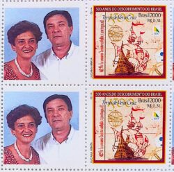 C 2254 Selo Personalizado Descobrimento do Brasil Navio Nau Portugal Casal 2000 Quadra