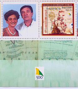 C 2254 Selo Personalizado Descobrimento do Brasil Navio Nau Portugal Casal 2000 Vinheta 500 Anos