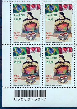 C 2694 Selo Relações Diplomaticas Brasil Canada Gaita Acordeao Sanfona Musica 2007 Quadra Codigo de Barras