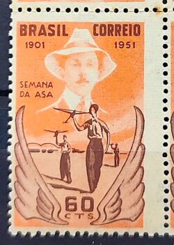 C 270 Selo Prova de Dirigibilidade Santos Dumont Aviao Aviacao 1951 Variedade Impressao Deslocada para Esquerda