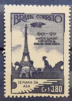 C 271 Selo Semana da Asa Santos Dumont Torre Eiffel Aviao Franca 1951