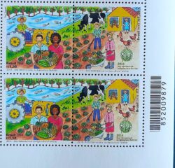 C 3365 Selo Agricultura Familiar Vaca Boi Trator Alimento Ave 2014 Quadra Codigo de Barras