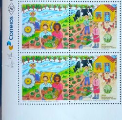 C 3365 Selo Agricultura Familiar Vaca Boi Trator Alimento Ave 2014 Quadra Vinheta Correios