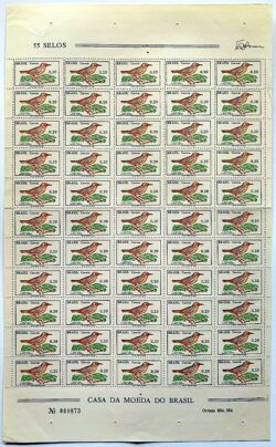 C 601 Selo Passaros Brasileiros Uirapuru Ave Fauna 1968 Folha 6 Selos Com Filigrana