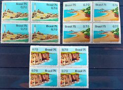 C 916 Selo Propaganda Turistica Turismo Guarapari Torres Pedra do Sal 1975 Quadra Serie Completa