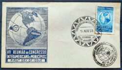 Envelope FDC 1958 Congresso Interamericano de Municipios Mapa CBC RJ