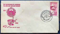 Envelope FDC 1961 Academia Militar Agulhas Negras Brasao Espada Chapeu CBC GB