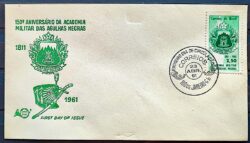 Envelope FDC 1961 Academia Militar Agulhas Negras Brasao Espada Verde CBC GB