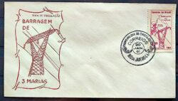 Envelope FDC 1961 Hidreletrica Barragem de 3 Marias Eletricidade Mapa Minas Gerais CBC GB 2