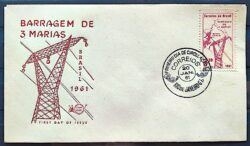 Envelope FDC 1961 Hidreletrica Barragem de 3 Marias Eletricidade Mapa Minas Gerais CBC GB
