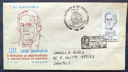 Envelope FDC 1963 Bicentenario Jose Bonifacio Monarquia Marinha CBC SP Santos