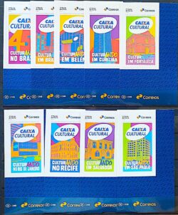 SI 100 Selo Institucional 45 Anos Caixa Cultural Banco 2025 Serie Completa Vinheta Correios