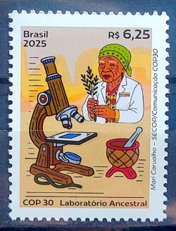 C 4181 Selo COP30 Brasil Amazonia Belem 2025 Laboratorio Microscopio Mulher
