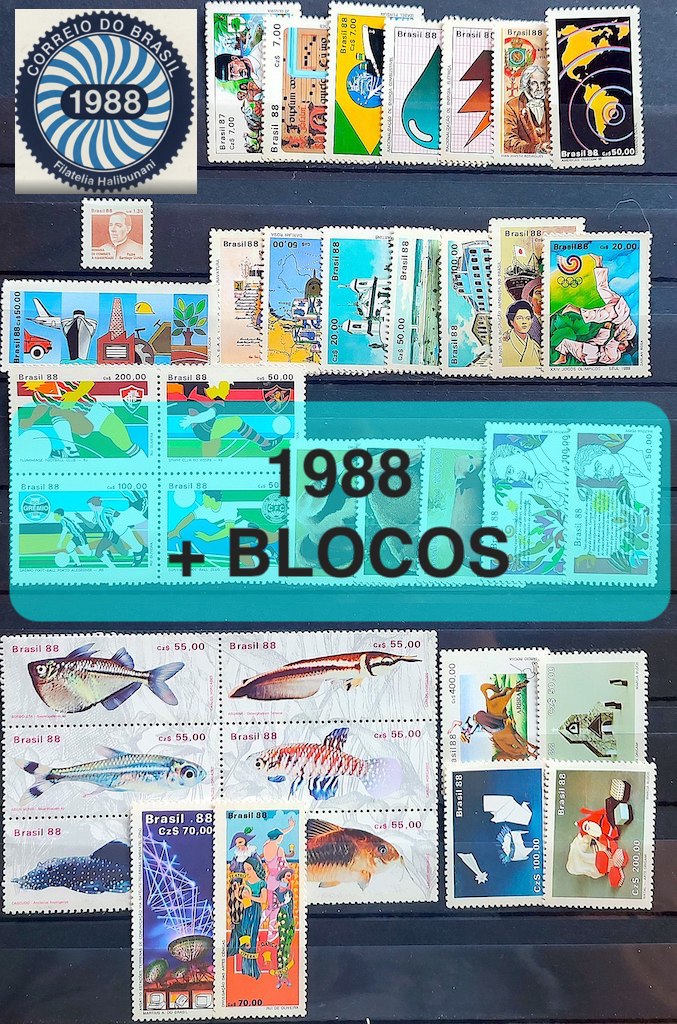 Colecao Anual de Selos do Brasil 1988 Comemorativos e Blocos