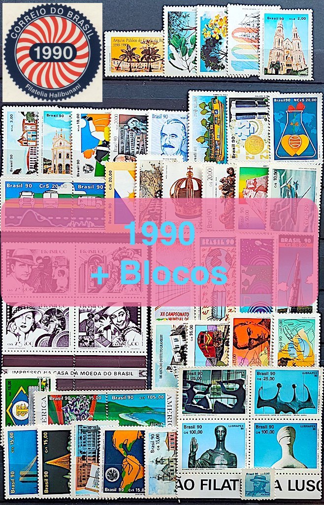 Colecao Anual de Selos do Brasil 1990 Comemorativos e Blocos