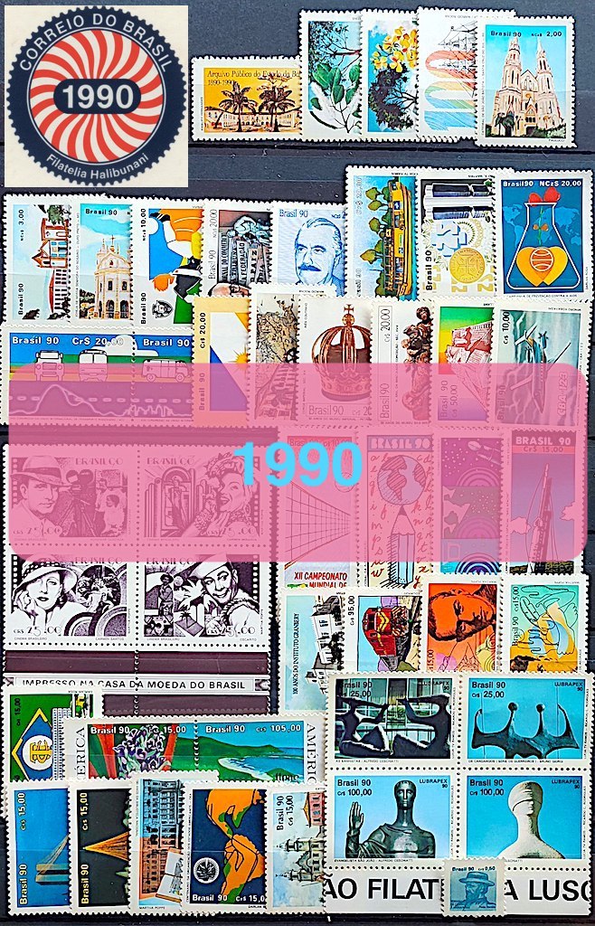 Colecao Anual de Selos do Brasil 1990 Comemorativos