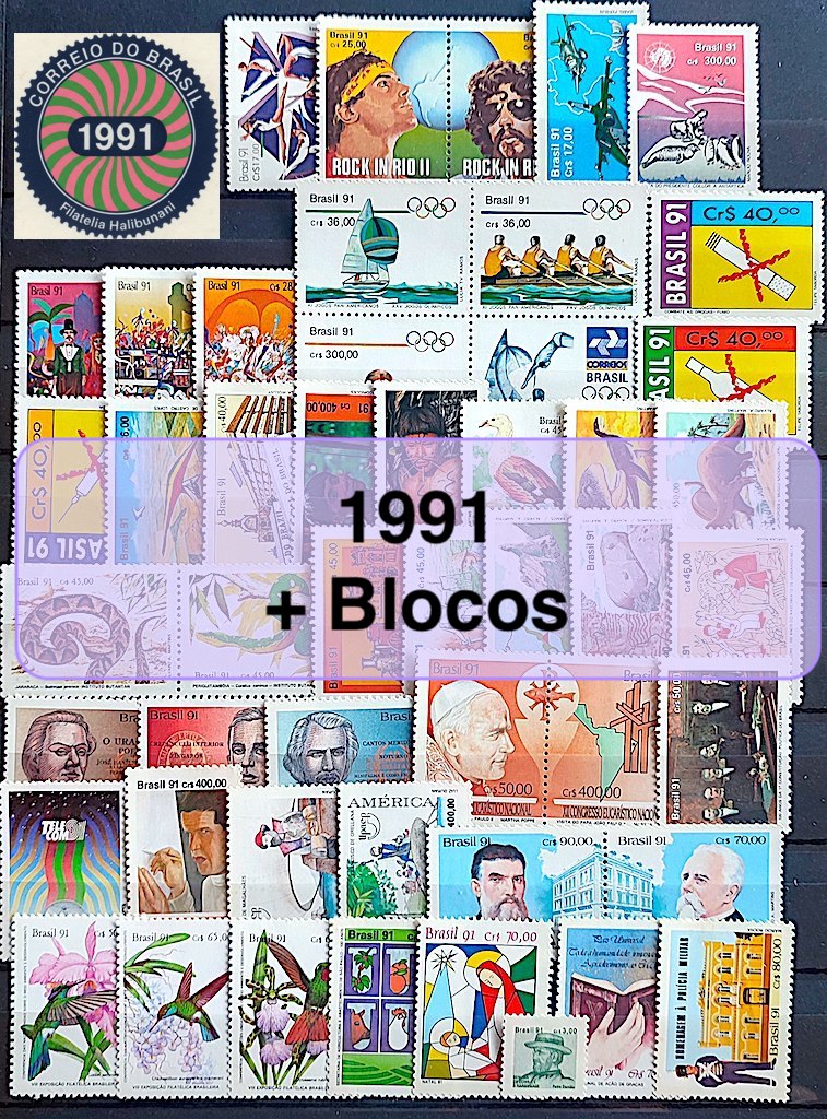 Colecao Anual de Selos do Brasil 1991 Comemorativos e Blocos