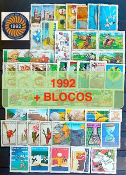 Colecao Anual de Selos do Brasil 1992 Comemorativos e Blocos