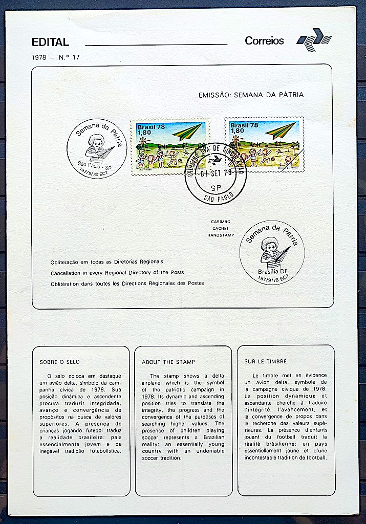 Edital 1978 17 Semana da Patria Aviao Crianca Com Selo CBC e CPD SP 2