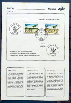 Edital 1978 17 Semana da Patria Aviao Crianca Com Selo CBC e CPD SP 3