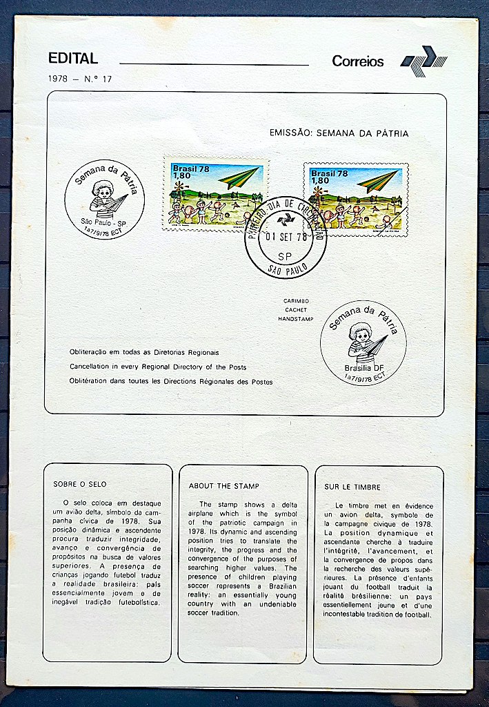 Edital 1978 17 Semana da Patria Aviao Crianca Com Selo CBC e CPD SP 3