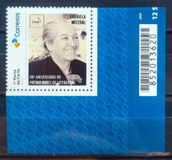 SI 111 Selo Institucional Prêmio Nobel de Literatura de Gabriela Mistral Chile 2025 Codigo de Barras