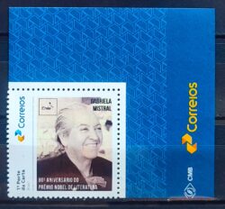 SI 111 Selo Institucional Prêmio Nobel de Literatura de Gabriela Mistral Chile 2025 Vinheta Correios