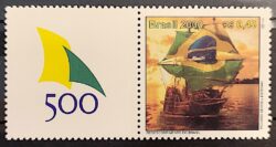 C 2255 Selo 500 Anos Descobrimento do Brasil 2000 Navio Bandeira Vinheta