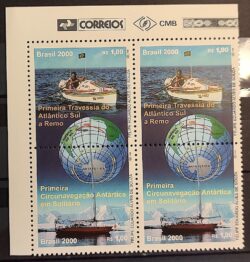 C 2282 Selo Travessia Atlantico Sul Amyr Klink Parati Navio Bandeira Mapa Antartica 2000 Quadra Vinheta Correios