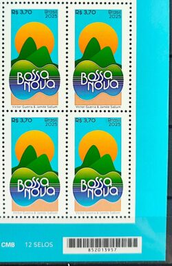 C 4186 Selo Bossa Nova Musica Violao Pao de Acucar Sol 2025 Quadra Codigo de Barras