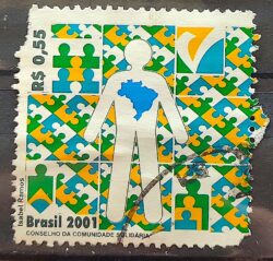 C 2402 Selo Programas do Conselho da Comunidade Solidaria Bandeira Mapa 2001 Circulado 2
