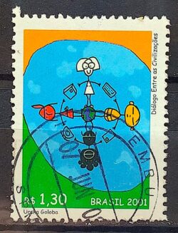 C 2408 Selo Dia Mundial dos Correios Dialogo entre as Civilizacoes 2001 Circulado 1