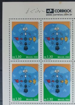 C 2408 Selo Dia Mundial dos Correios Dialogo entre as Civilizacoes 2001 Quadra Vinheta Correios