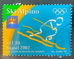 C 2441 Selo Jogos Olimpicos de Inverno Esporte Ski Alpino 2002 Circulado 2