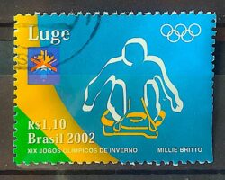 C 2443 Selo Jogos Olimpicos de Inverno Esporte Luge 2002 Circulado 2