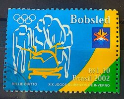C 2444 Selo Jogos Olimpicos de Inverno Esporte Bobsled 2002 Circulado 1