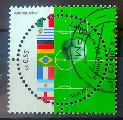 C 2449 Selo Campeoes Mundo Futebol Bandeira Italia Alemanha Franca 2002 Circulado 1