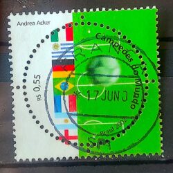 C 2449 Selo Campeoes Mundo Futebol Bandeira Italia Alemanha Franca 2002 Circulado 2