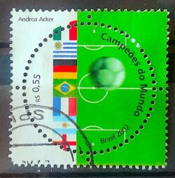 C 2449 Selo Campeoes Mundo Futebol Bandeira Italia Alemanha Franca 2002 Circulado 3
