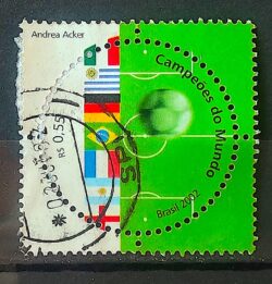 C 2449 Selo Campeoes Mundo Futebol Bandeira Italia Alemanha Franca 2002 Circulado 4