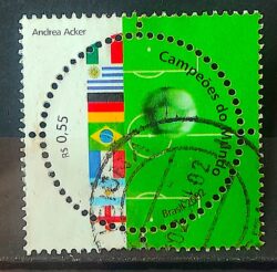 C 2449 Selo Campeoes Mundo Futebol Bandeira Italia Alemanha Franca 2002 Circulado 6