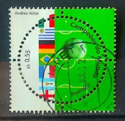 C 2449 Selo Campeoes Mundo Futebol Bandeira Italia Alemanha Franca 2002 Circulado 7