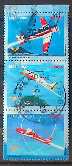 C 2454 Selo do Bloco B 124 Esquadrilha da Fumaça Avião Militar 2002 Circulado 1