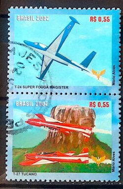 C 2455 Selo do Bloco B 124 Esquadrilha da Fumaça Avião Militar 2002 Circulado 1