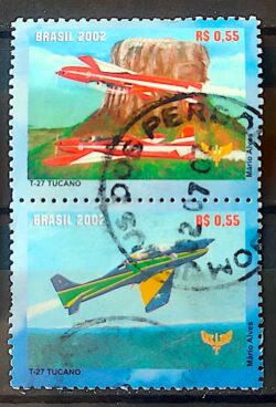C 2457 Selo do Bloco B 124 Esquadrilha da Fumaça Avião Militar 2002 Circulado 1
